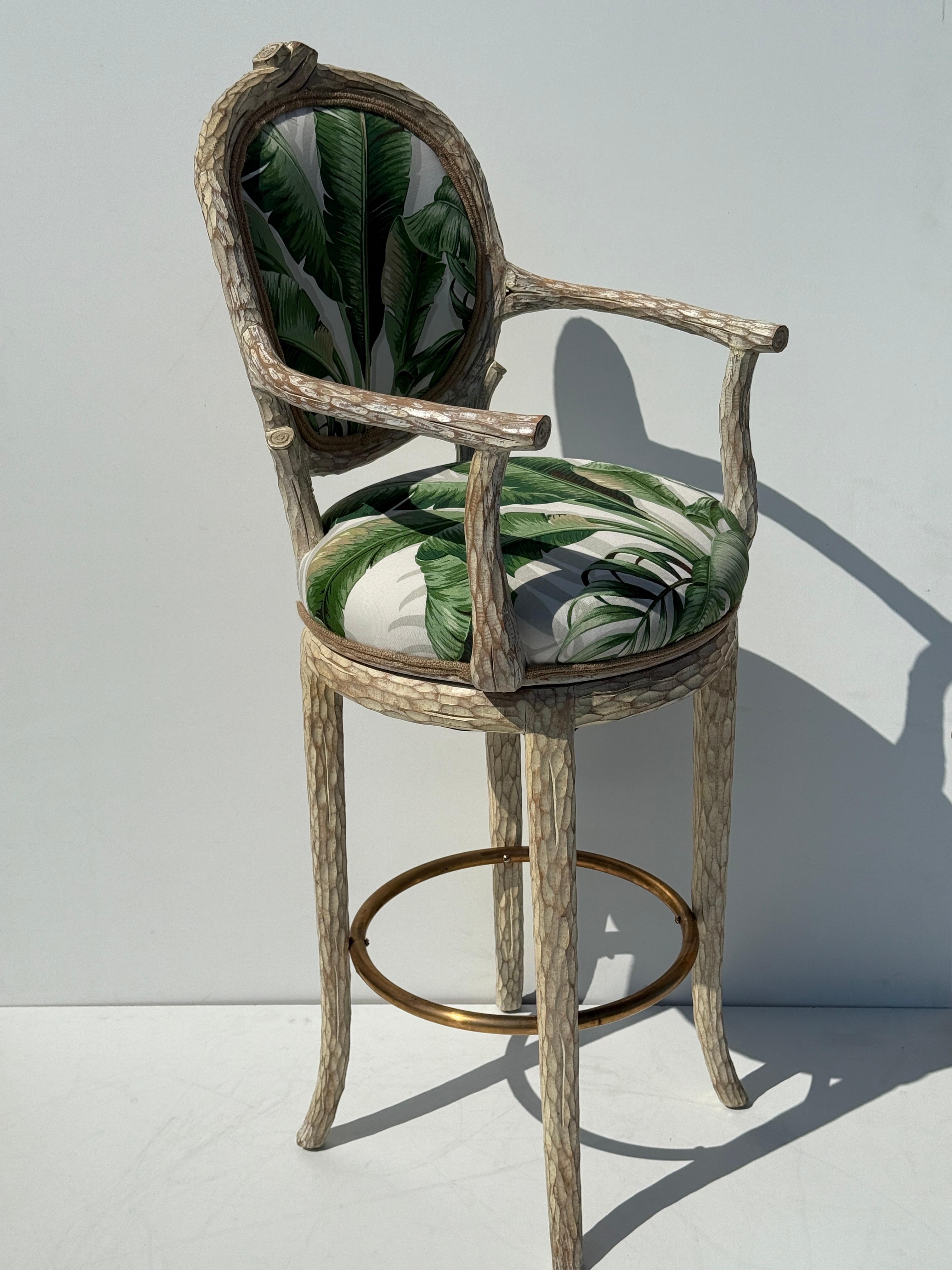 Palm Beach Regency Faux Bois Twig Bar Stool For Sale 2