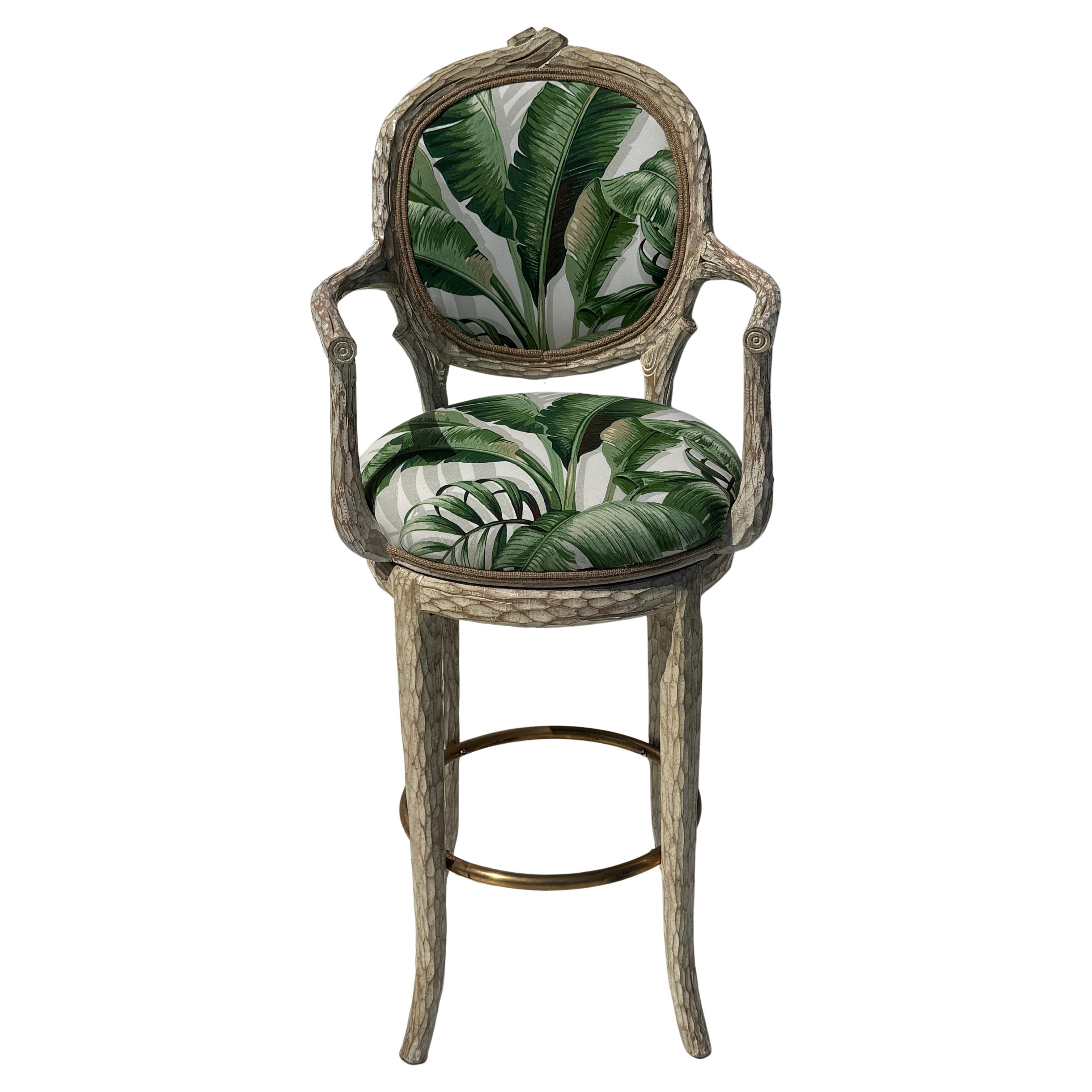 Palm Beach Regency Faux Bois Twig Bar Stool For Sale