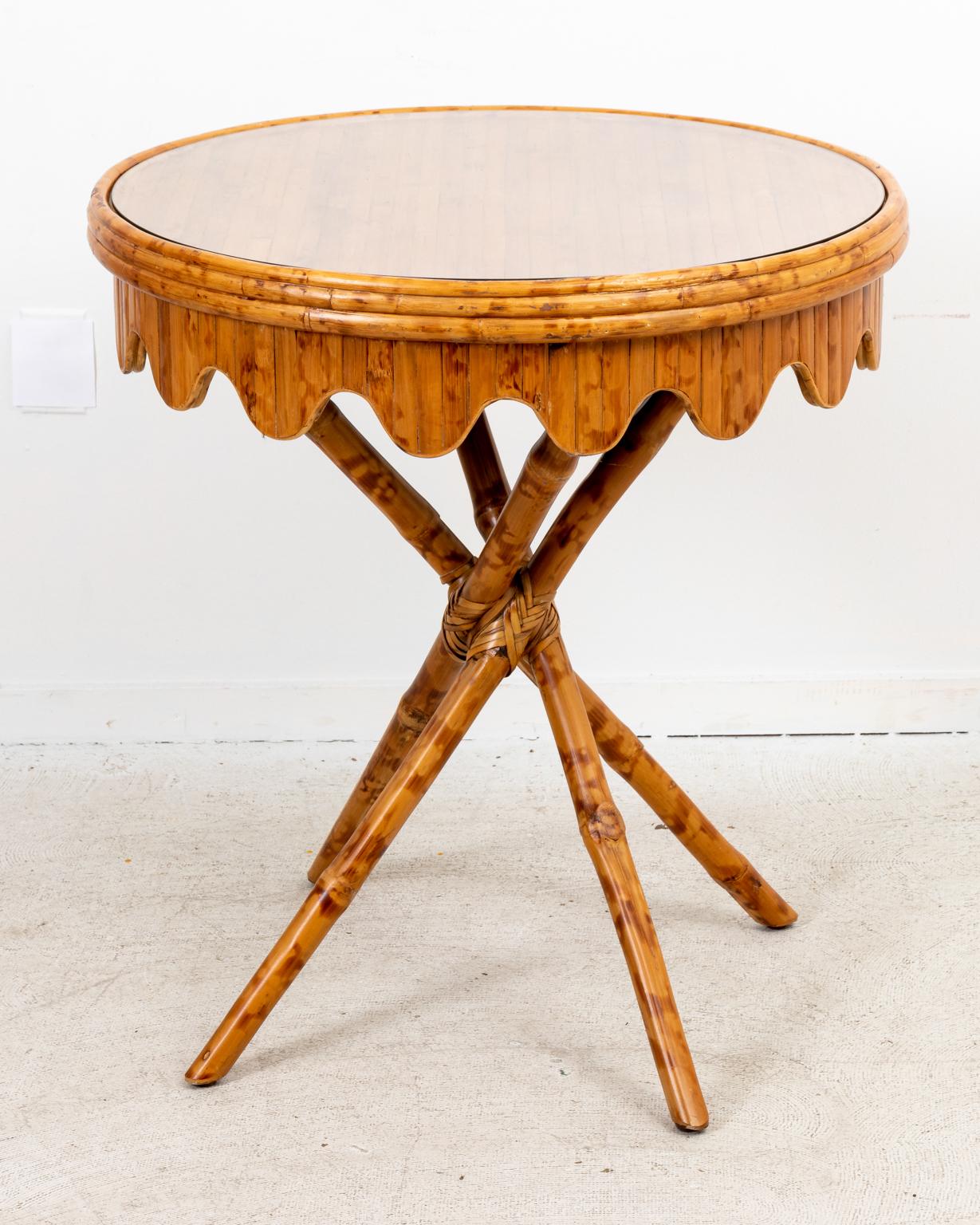 Mid-Century Modern Palm Beach Regency Mid Century Round Bamboo Glass Top Table