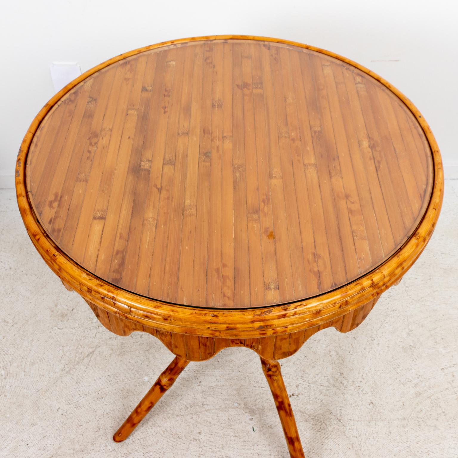American Palm Beach Regency Mid Century Round Bamboo Glass Top Table