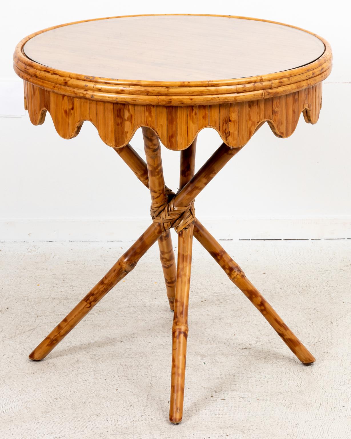 Palm Beach Regency Mid Century Round Bamboo Glass Top Table In Good Condition In Stamford, CT