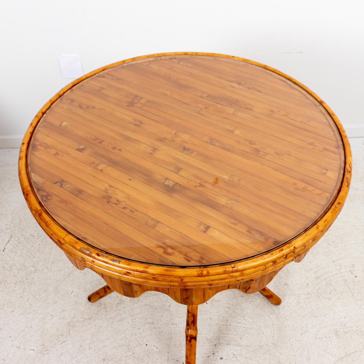 Palm Beach Regency Mid Century Round Bamboo Glass Top Table 1
