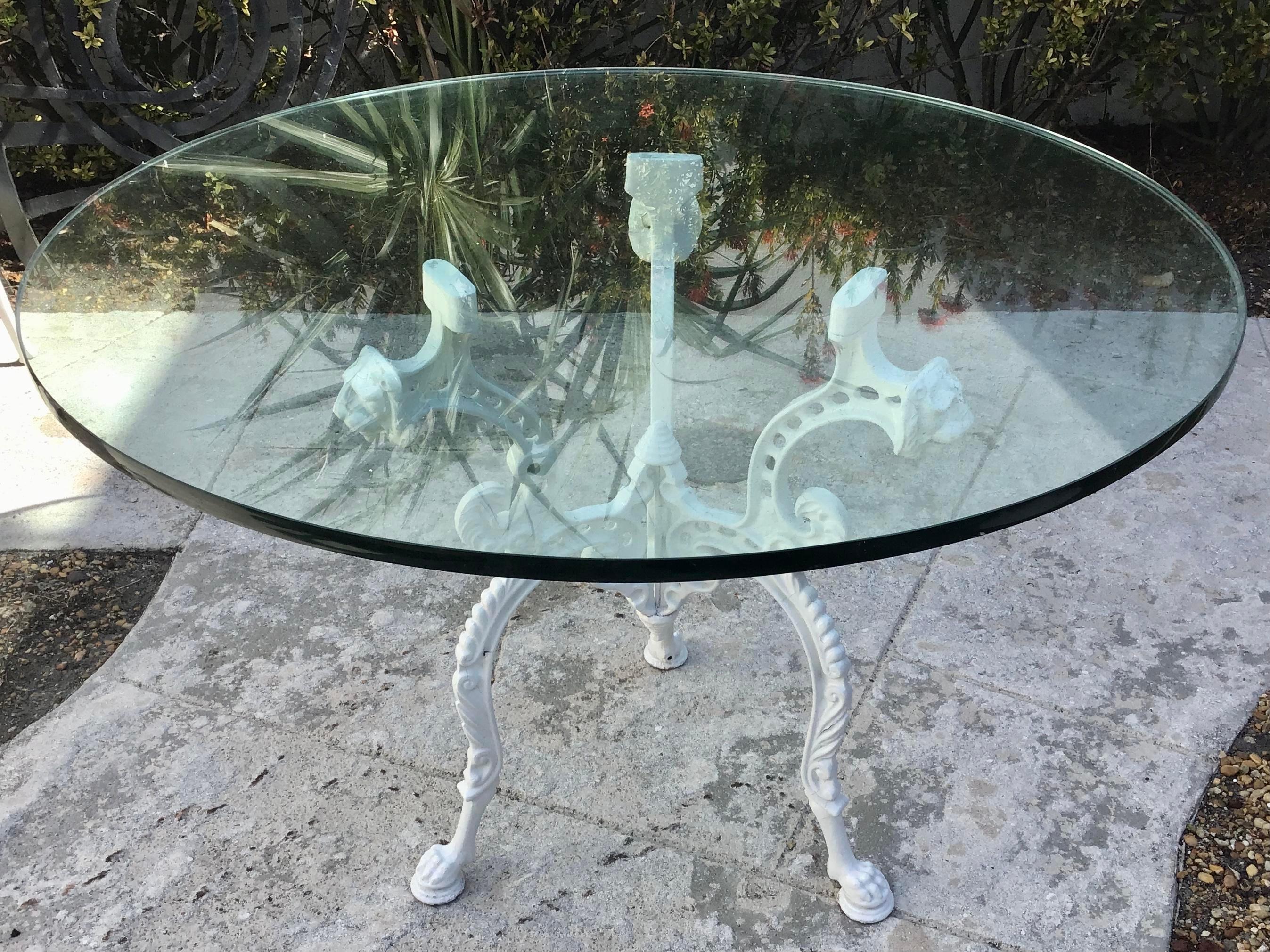 Mid-20th Century Palm Beach Regency Patio Round Dining Table with Glass Top