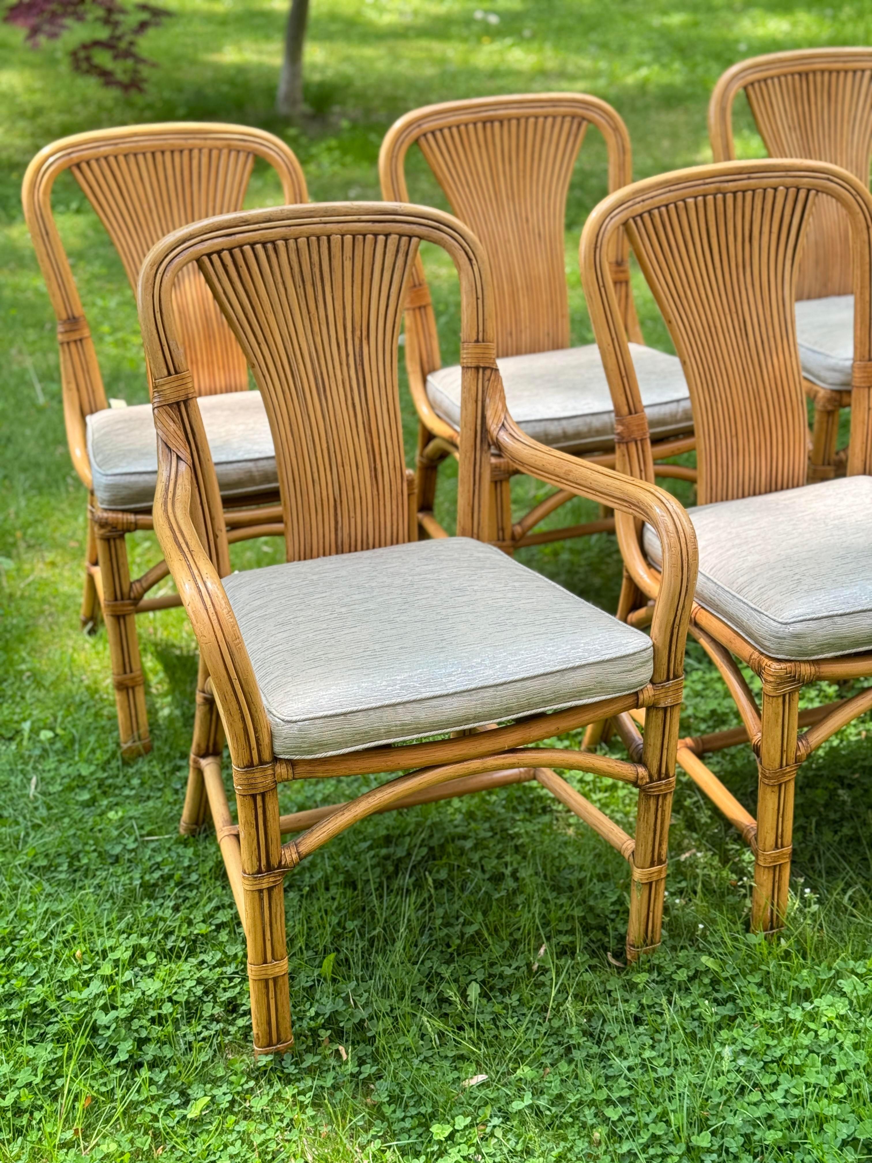 Palm Beach Regency Style Bamboo Dining Chairs With Curved Back - Set of 8 For Sale 5