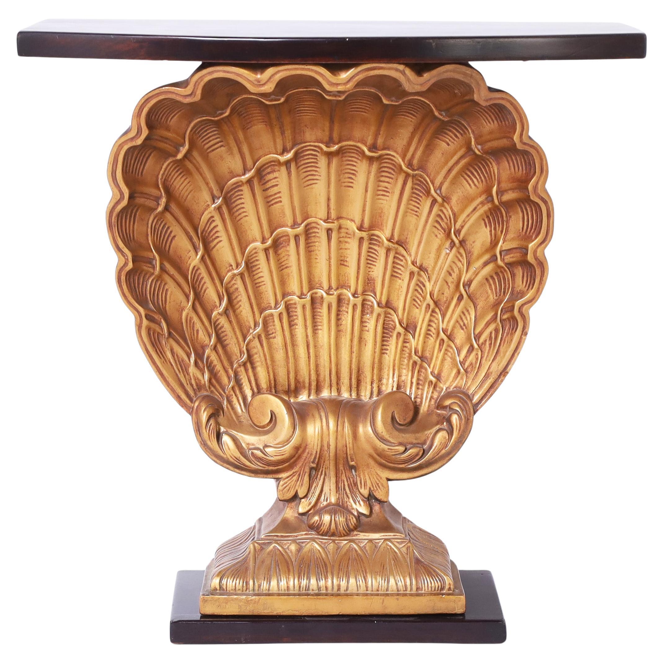 Palm Beach Regency Style Grotto Seashell Console Table For Sale