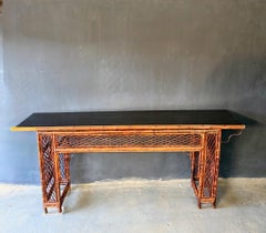 Palm Beach Regency Style Rattan Console Table