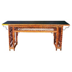 Palm Beach Regency Style Rattan Console Table
