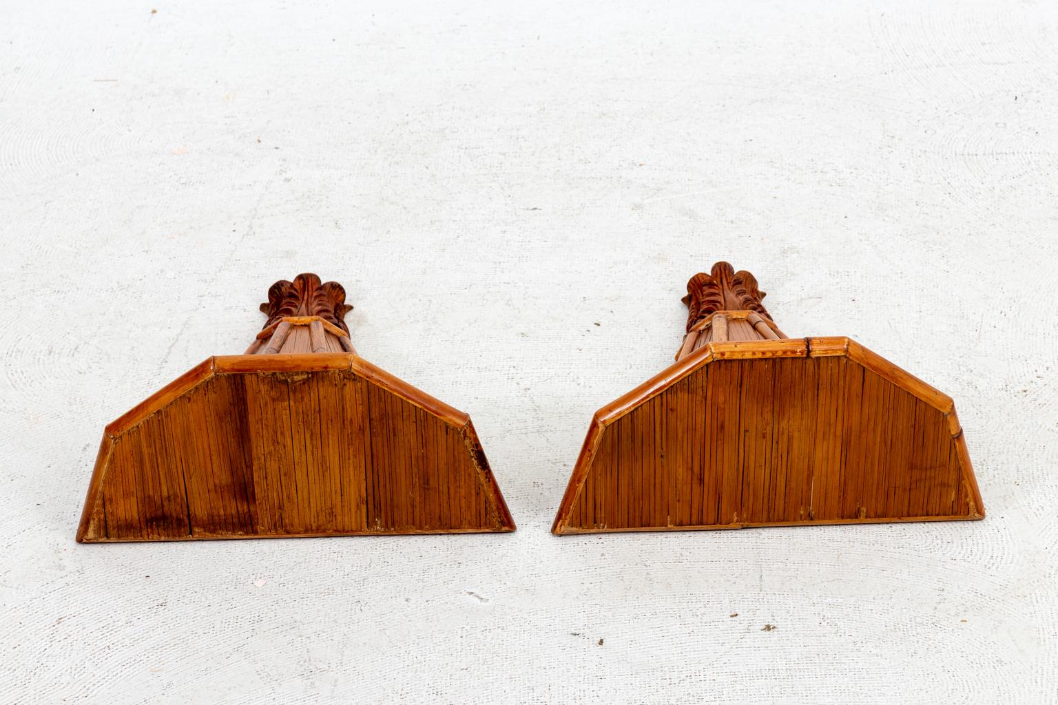 Palm Beach Regency style vintage large bamboo carved wall brackets with ball finials, circa mid-20th century. Made in the United States. Please note of wear consistent with age.