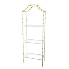 Palm Beach Regency Yellow and Cream Faux Bamboo Pagoda Glass Book Shelf Etagere