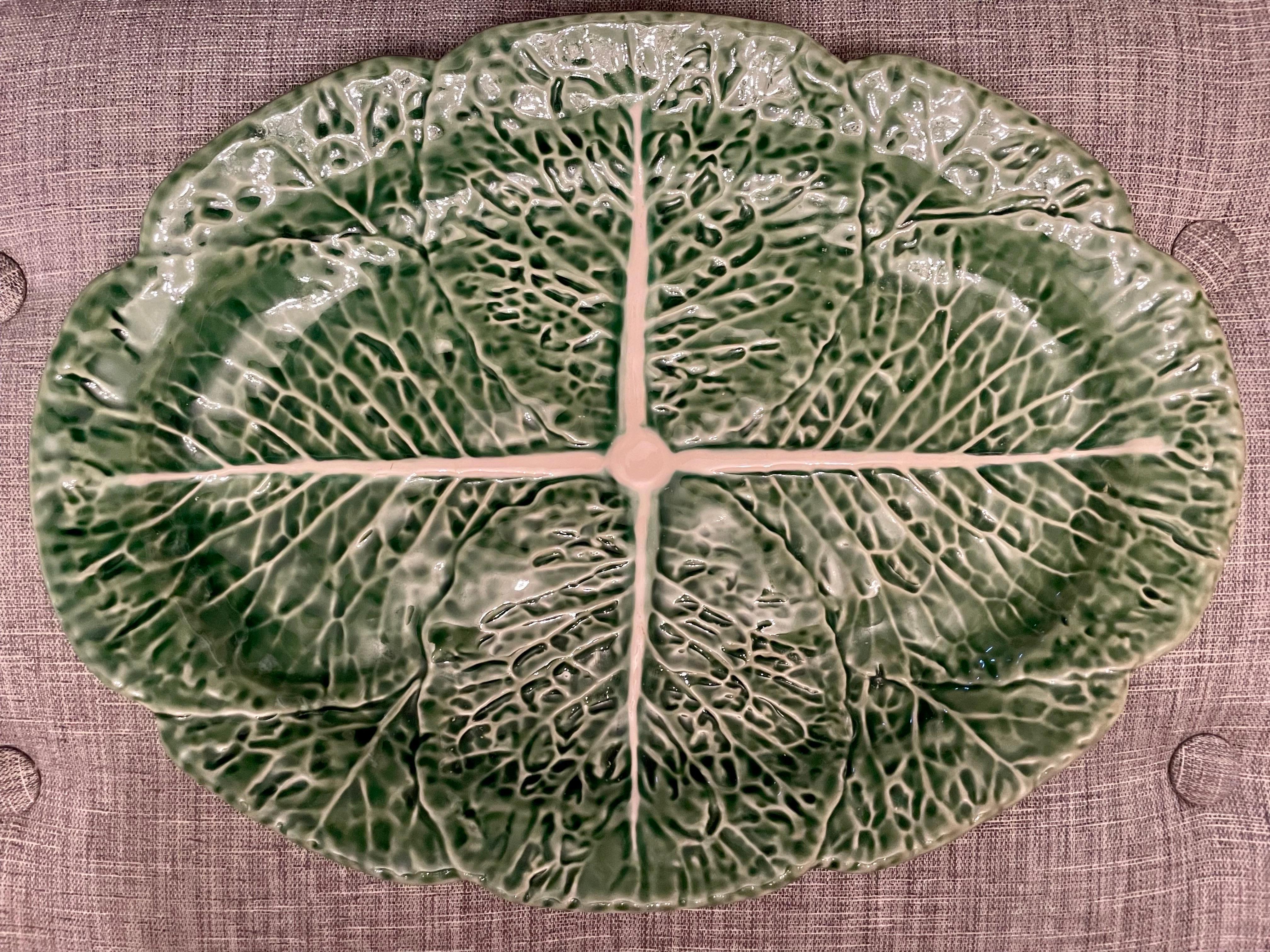 Glazed Palm Beach Style Cabbage Platter Set Bordallo Pinheiro, Portugal
