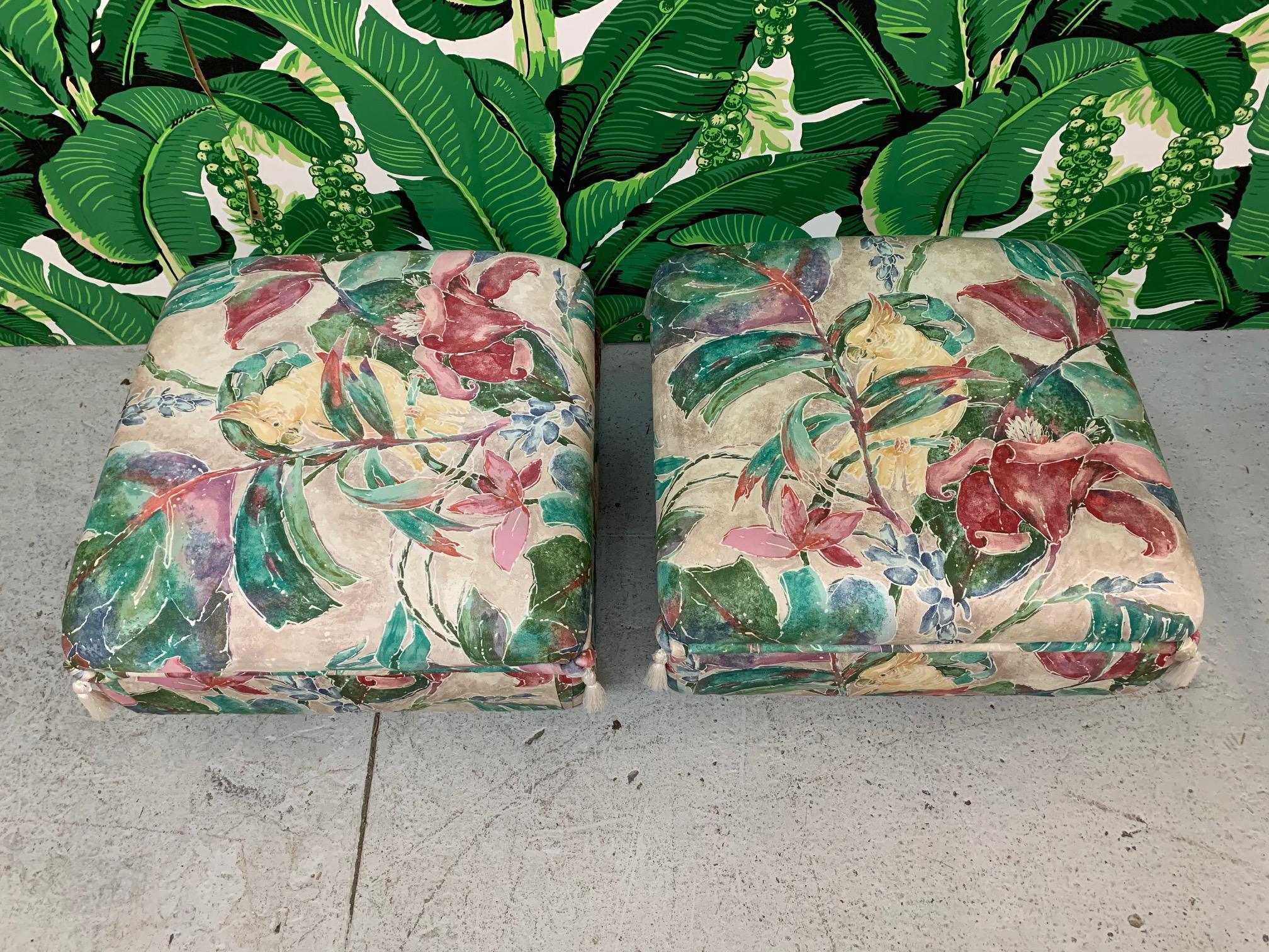 Palm Beach Style Floral Ottomans, a Pair In Good Condition In Jacksonville, FL