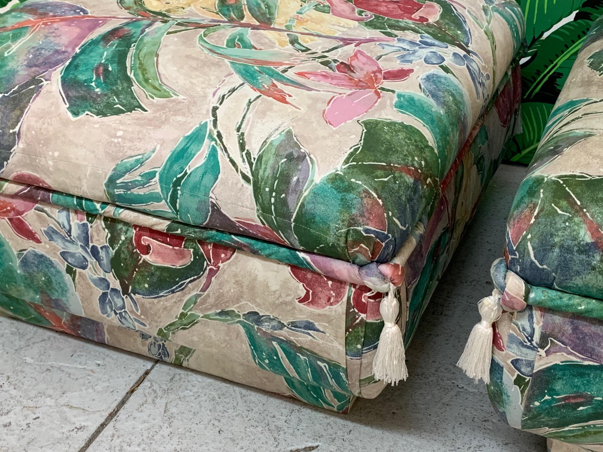 Palm Beach Style Pair of Floral Ottomans In Good Condition In Jacksonville, FL