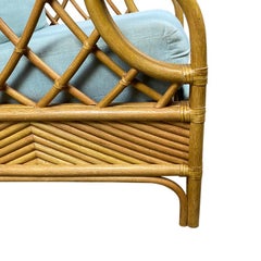 Palm Beach Style Rattan and Bamboo Upholstered Celadon Recliner by Lane Venture