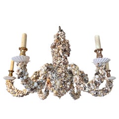 Palm Beach Style Seashell Shell Encrusted 6 Arm Chandelier