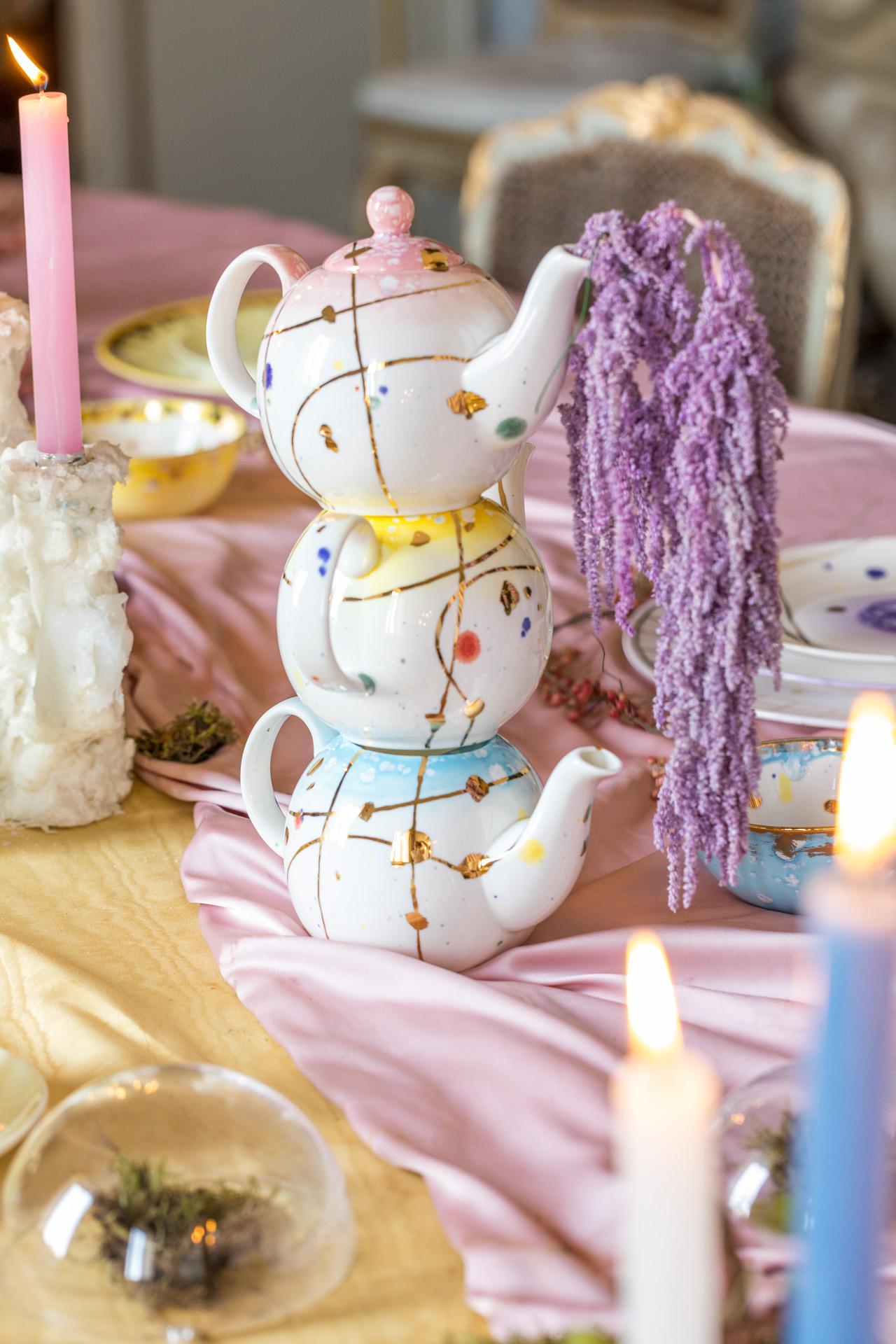 Enameled Palm Beach Teapot Hand Painted Gold For Sale