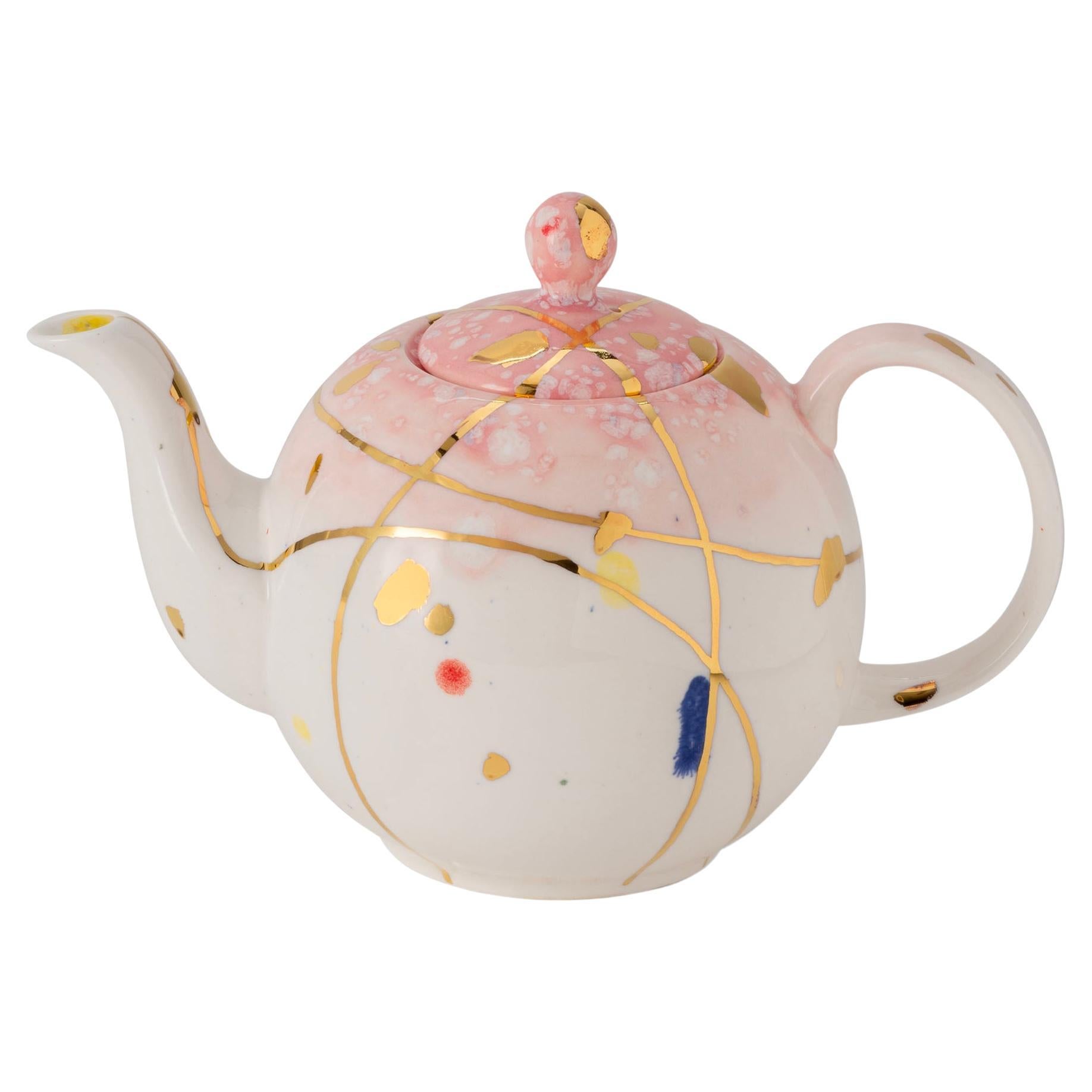 Palm Beach Teapot Hand Painted Gold For Sale