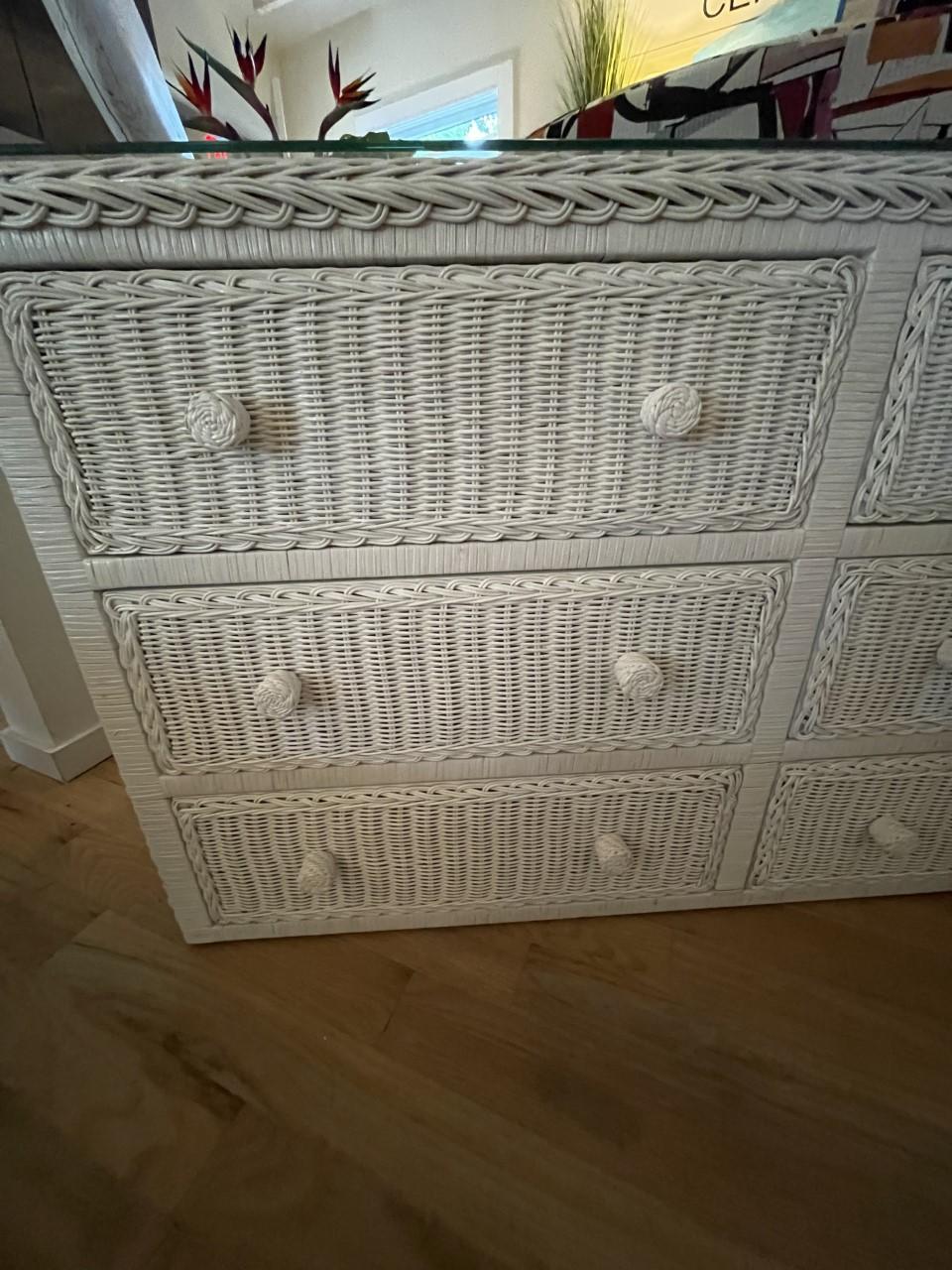 20th Century Palm Beach Vintage Wicker Six Drawer Dresser or Chest For Sale
