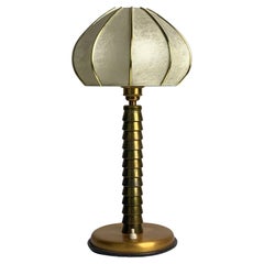 Palm Brass and Cocoon Mushroom Table Lamp, France 1950s