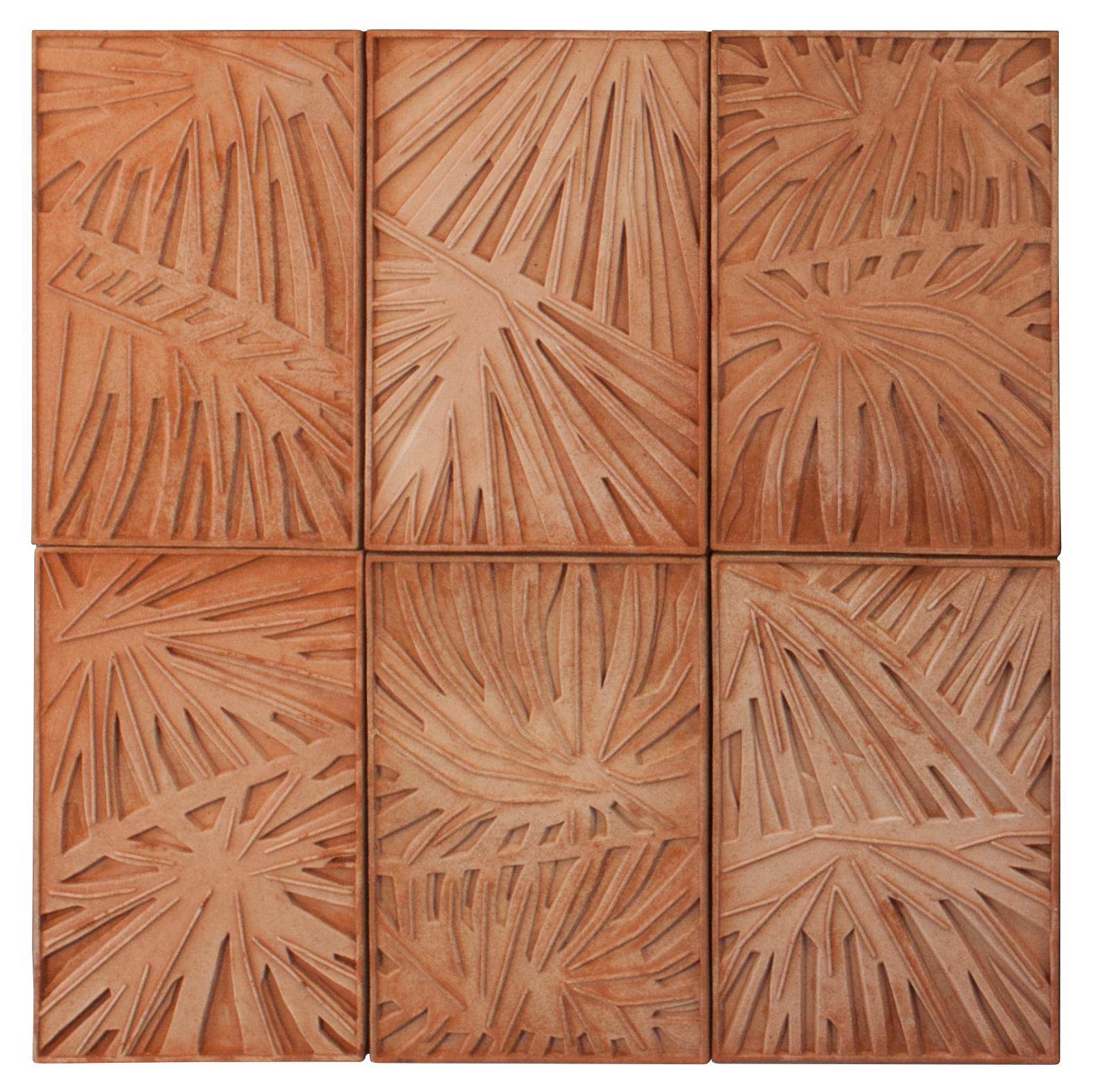 Hand-Carved Palm Canvas, Palm Wall Sculpture Set For Sale