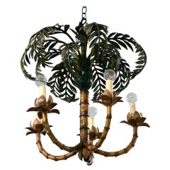 Palm Chandelier France circa 1900-1920, Electrified, Art Deco, Sheet Metal