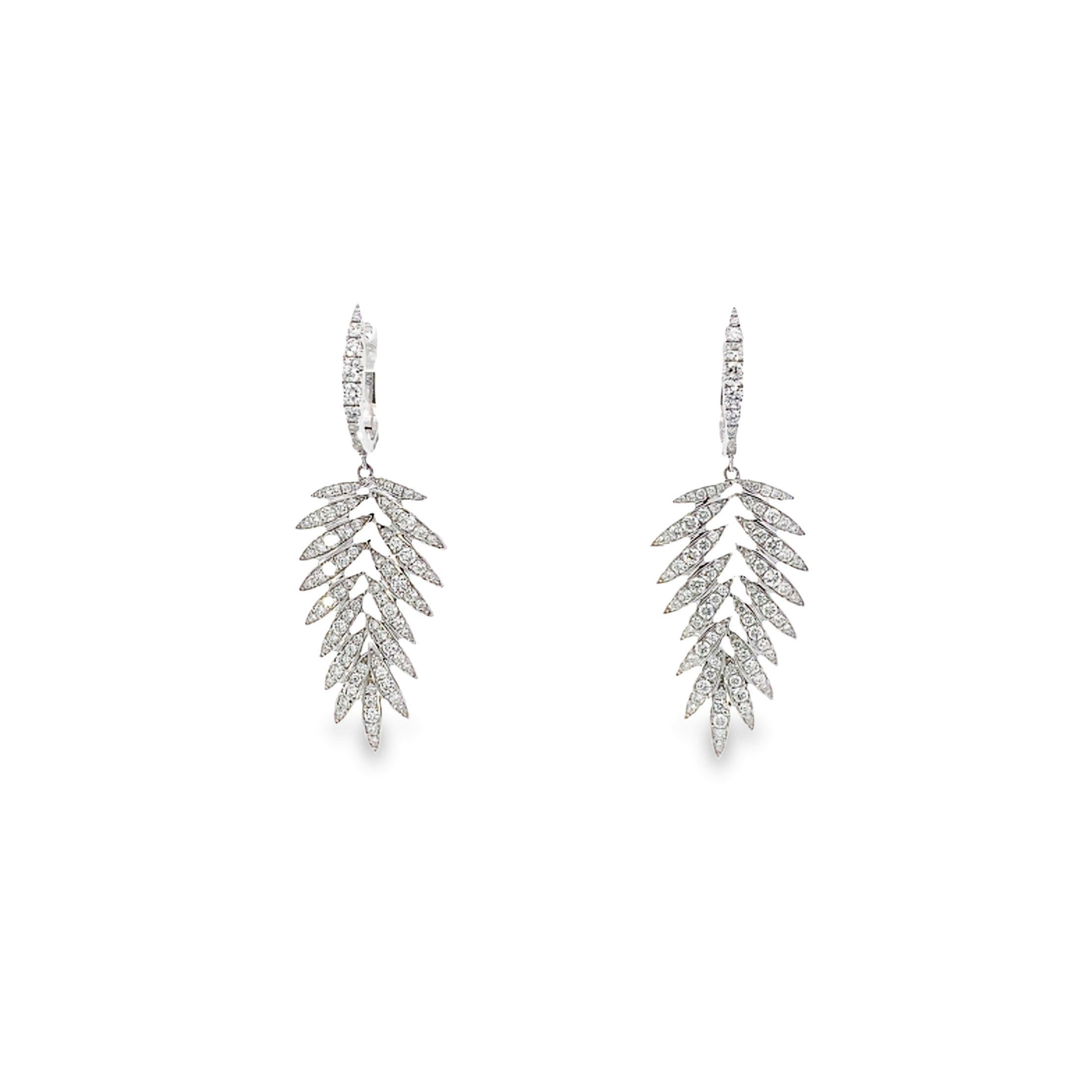 Round Cut Maurice Fine Jewelry - Palm Diamond Leaf Earrings For Sale