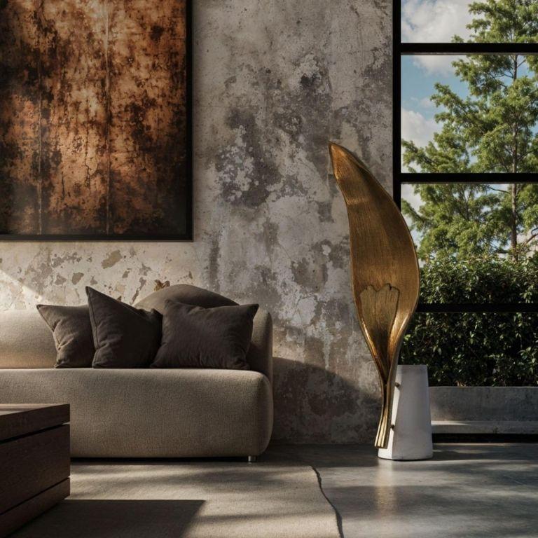 Palm Floor - Lámpara de pie de metal dorado con base de mármol y diseño orgánico Siglo XXI y contemporáneo en venta