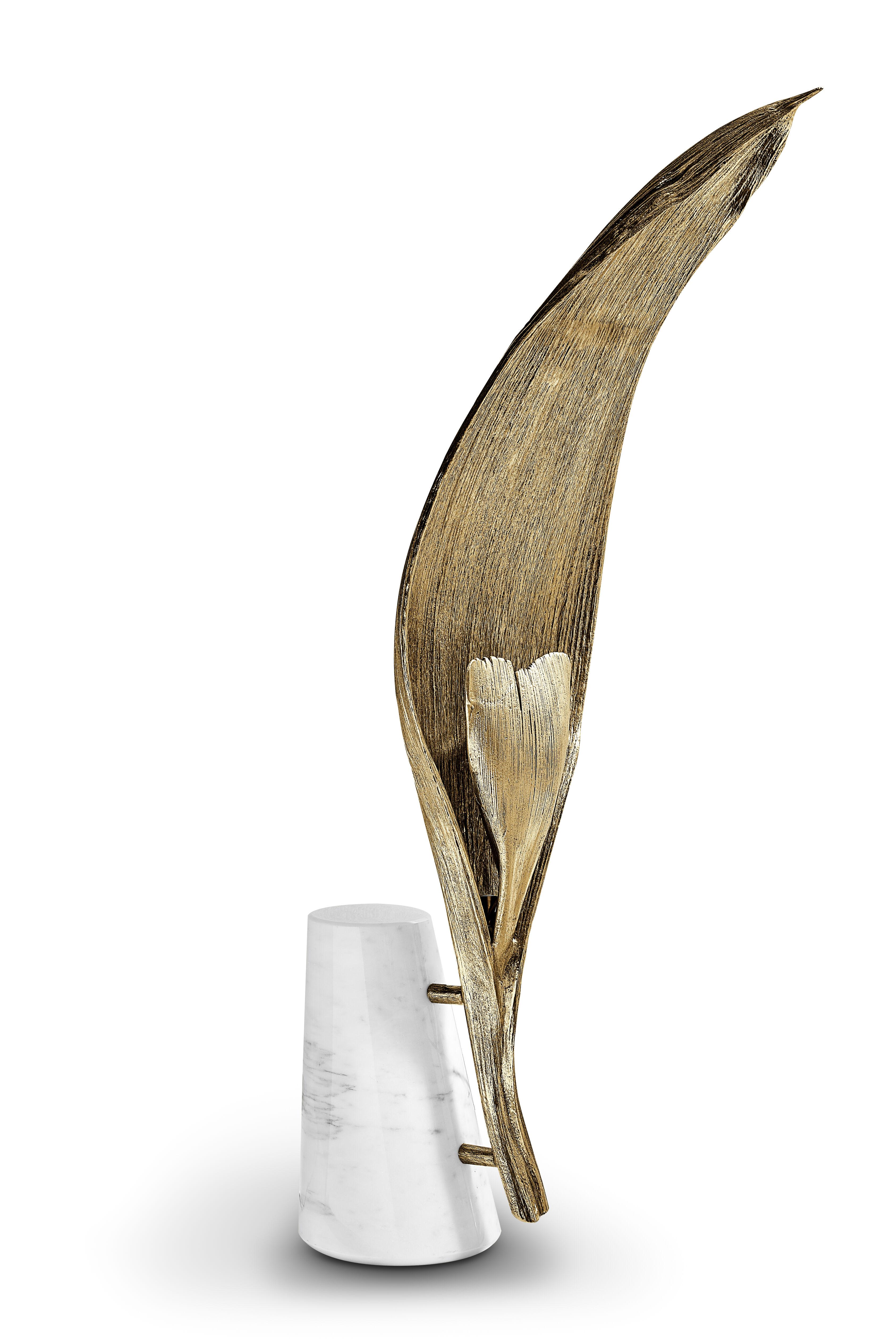Palm — Sculptural Floor Lamp in Polished Brass and Marble, Organic Form For Sale