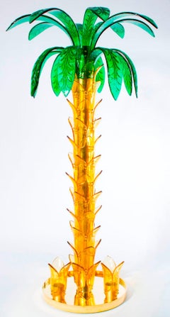 Palm Stehleuchte aus Murano Glas Bernstein und Grün Italien Contemporary