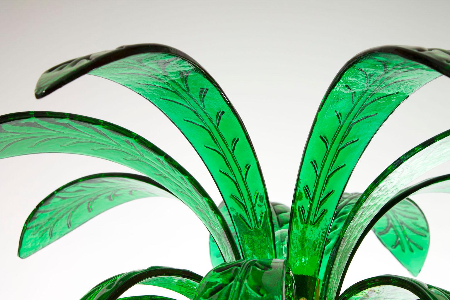 Mid-Century Modern Lampadaire Palm en verre de Murano ambre et vert Italie contemporain  en vente