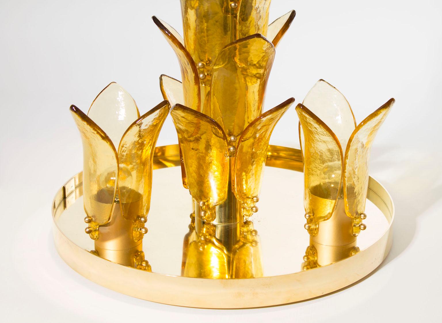 italien Lampadaire Palm en verre de Murano ambre et vert Italie contemporain  en vente