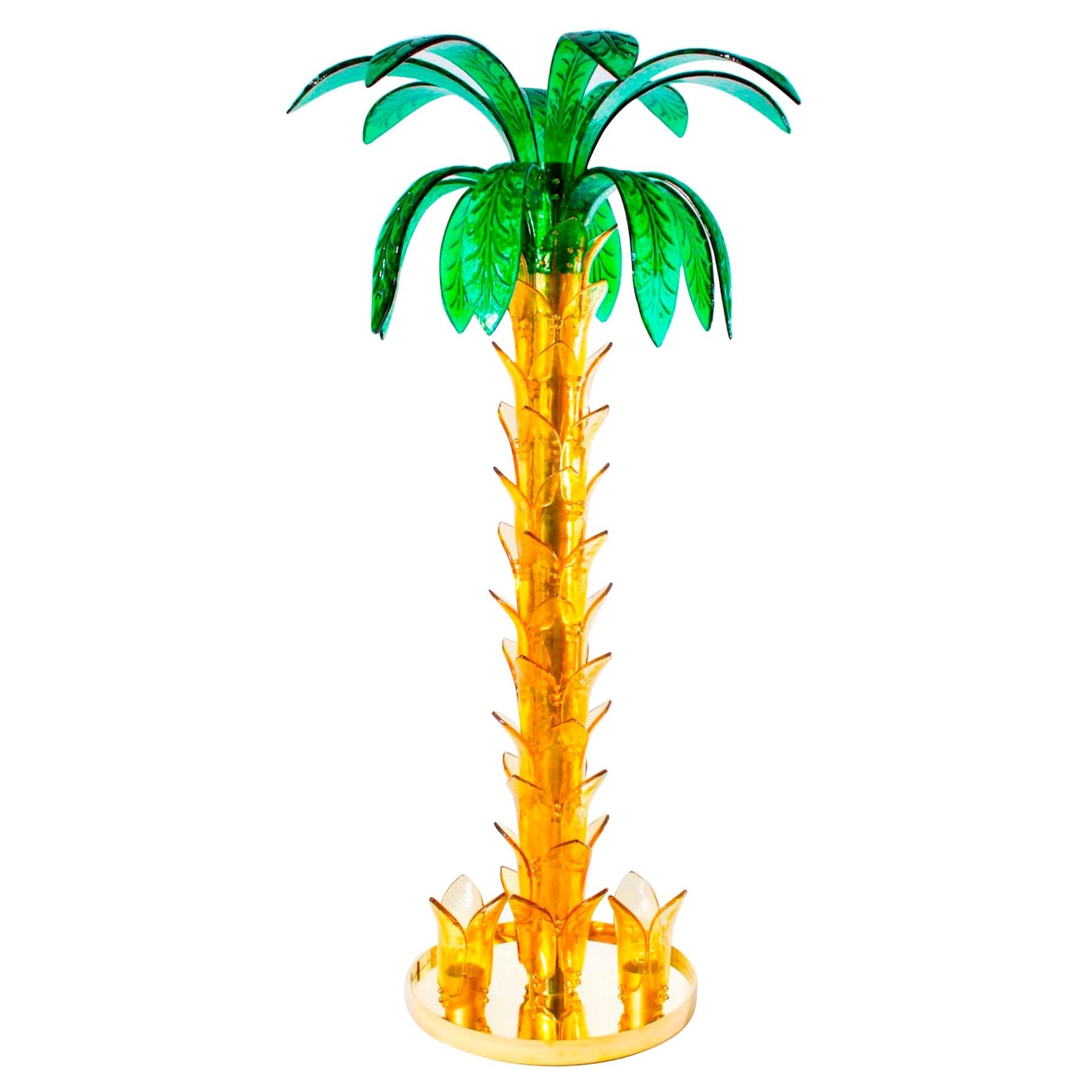 Palm Floor Lamp in Murano Glass Amber and Green Italy contemporary  For Sale