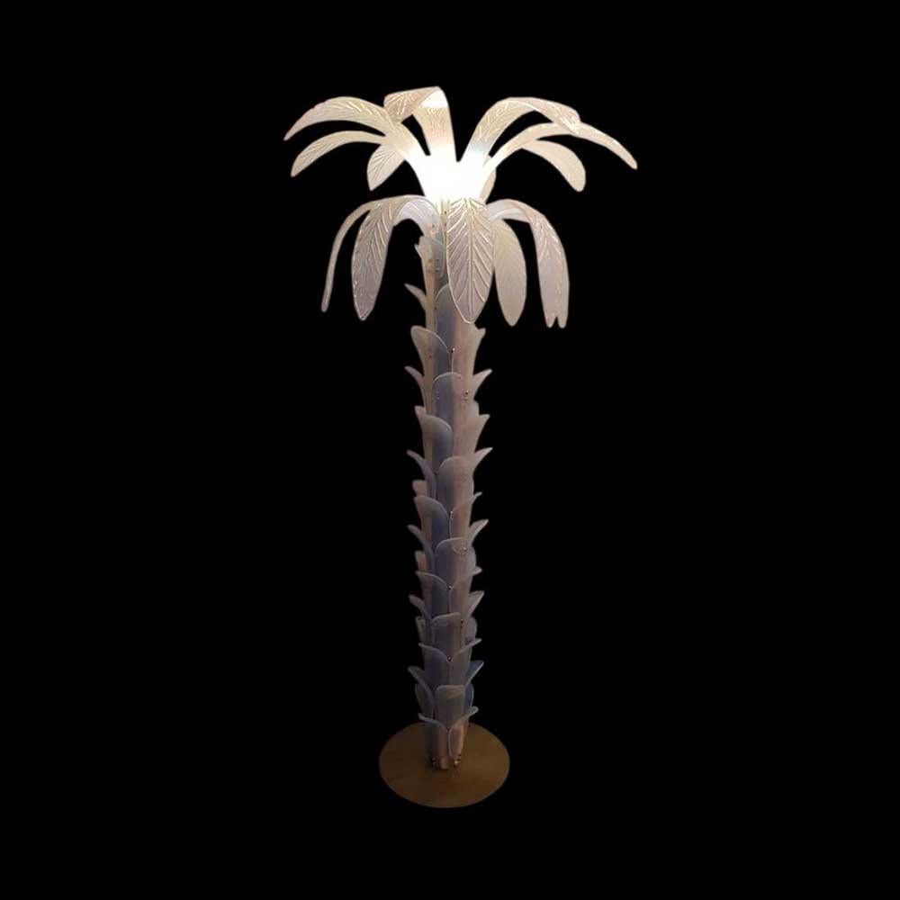 Mid-Century Modern Palm Floor Lamp Opaline Blown Murano Glass on Metal Structure Italian Design