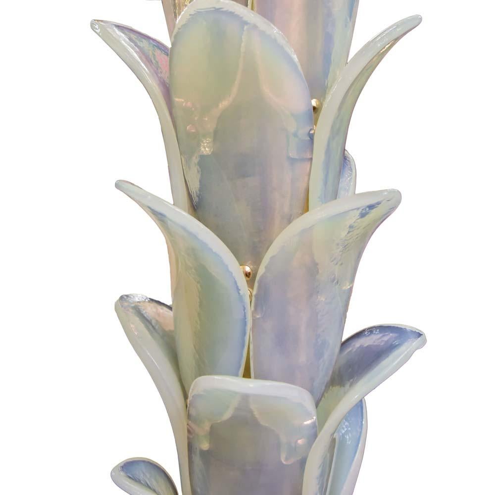 Brass Palm Floor Lamp Opaline Blown Murano Glass on Metal Structure Italian Design