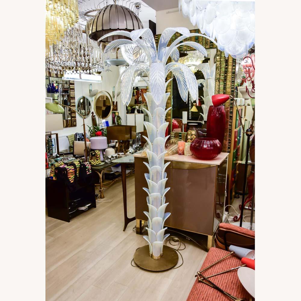Palm Floor Lamp Opaline Blown Murano Glass on Metal Structure Italian Design 2