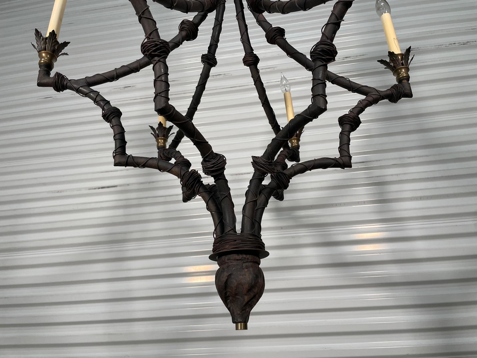 20th Century Palm Frond Iron 6-Arm Chandelier For Sale