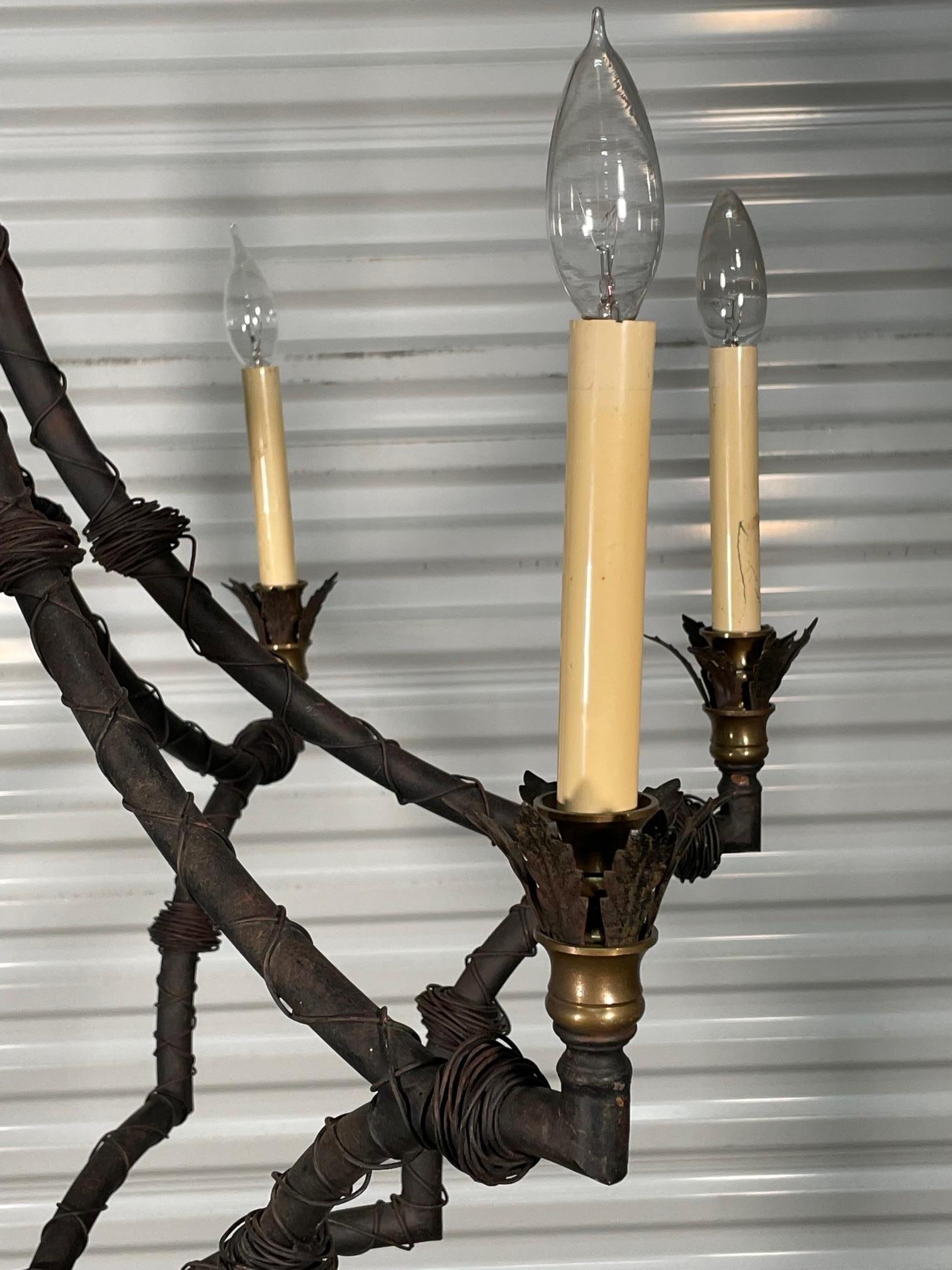 Palm Frond Iron 6 Arm Chandelier In Good Condition In Jacksonville, FL