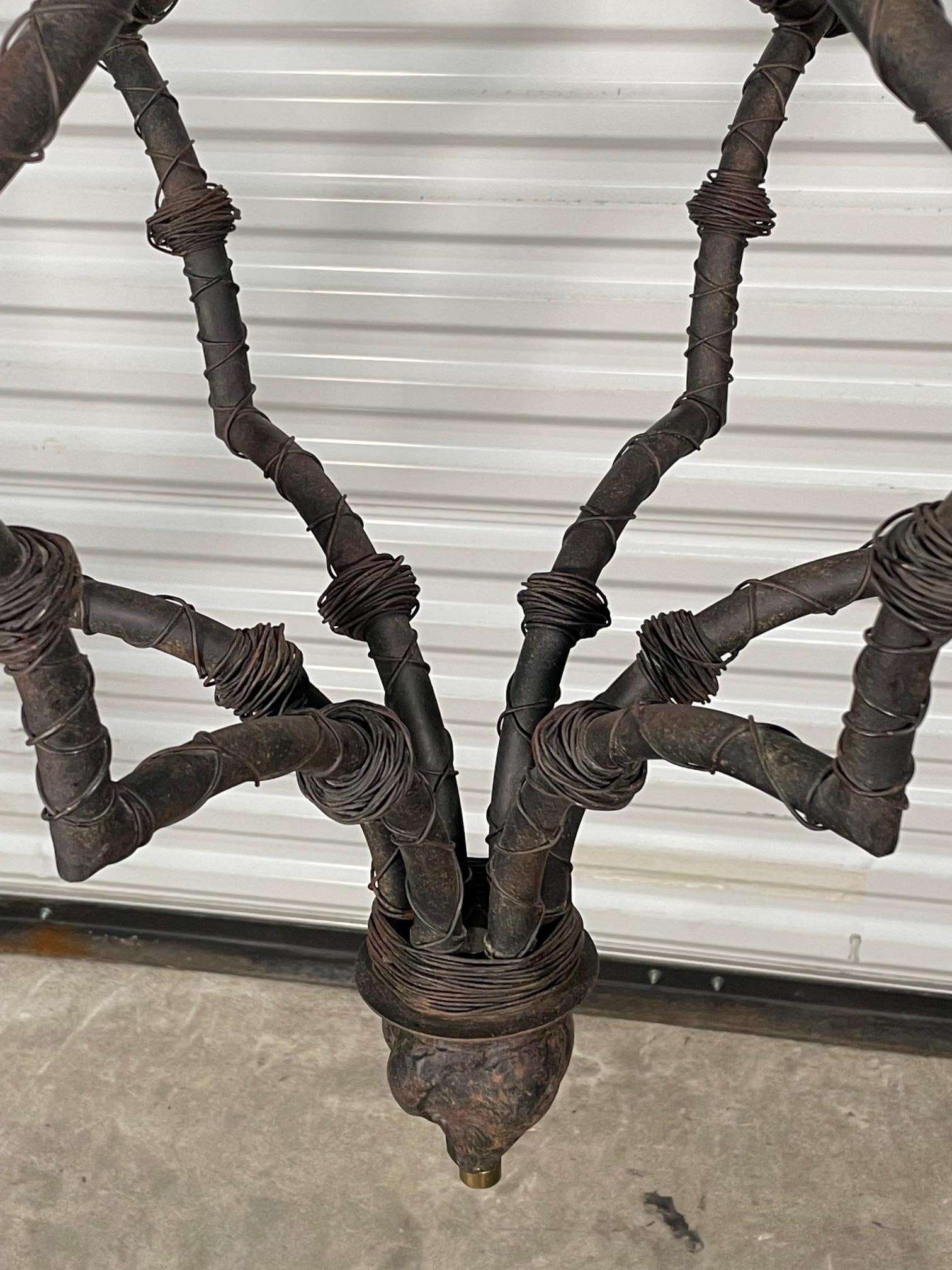 20th Century Palm Frond Iron 6 Arm Chandelier