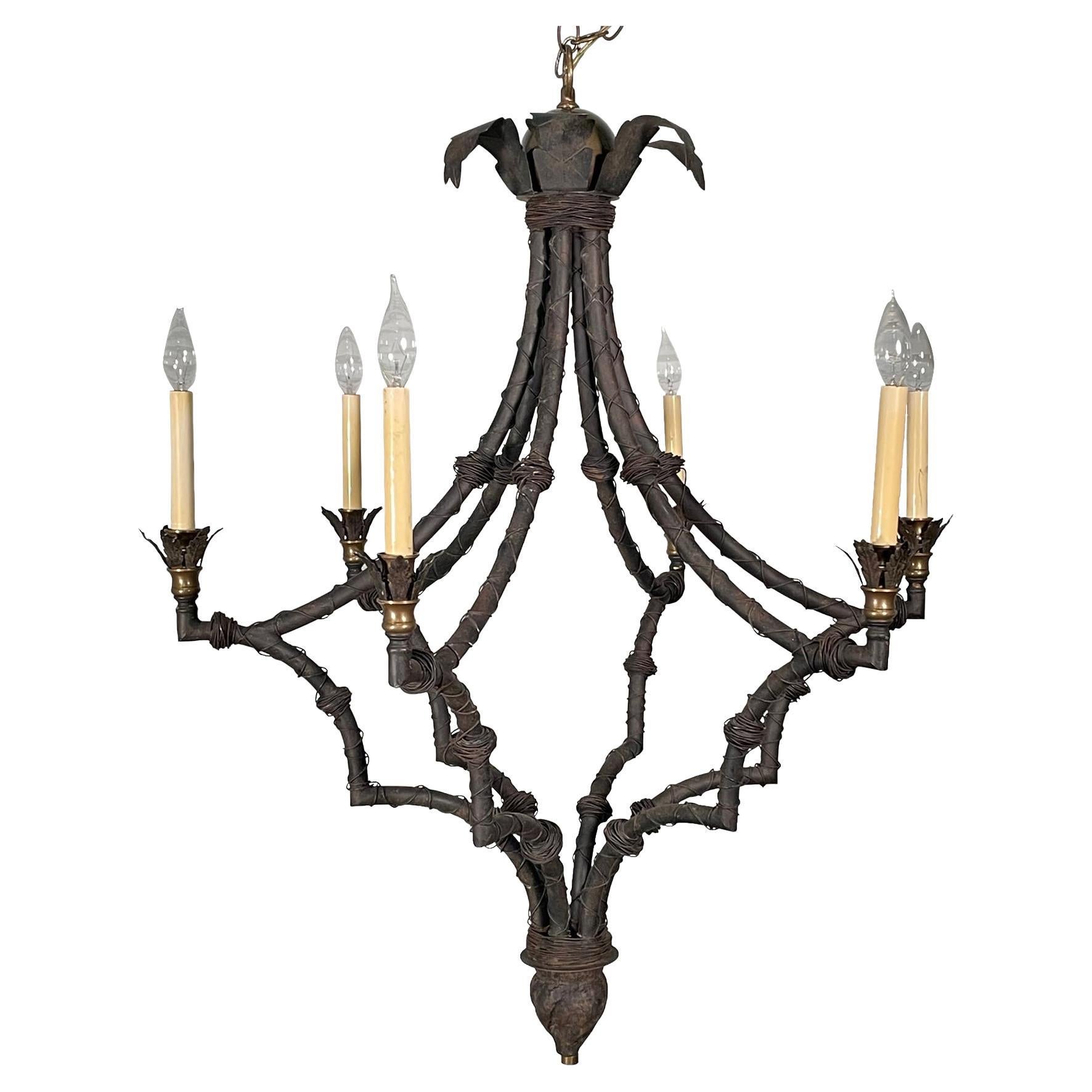 Palm Frond Iron 6-Arm Chandelier