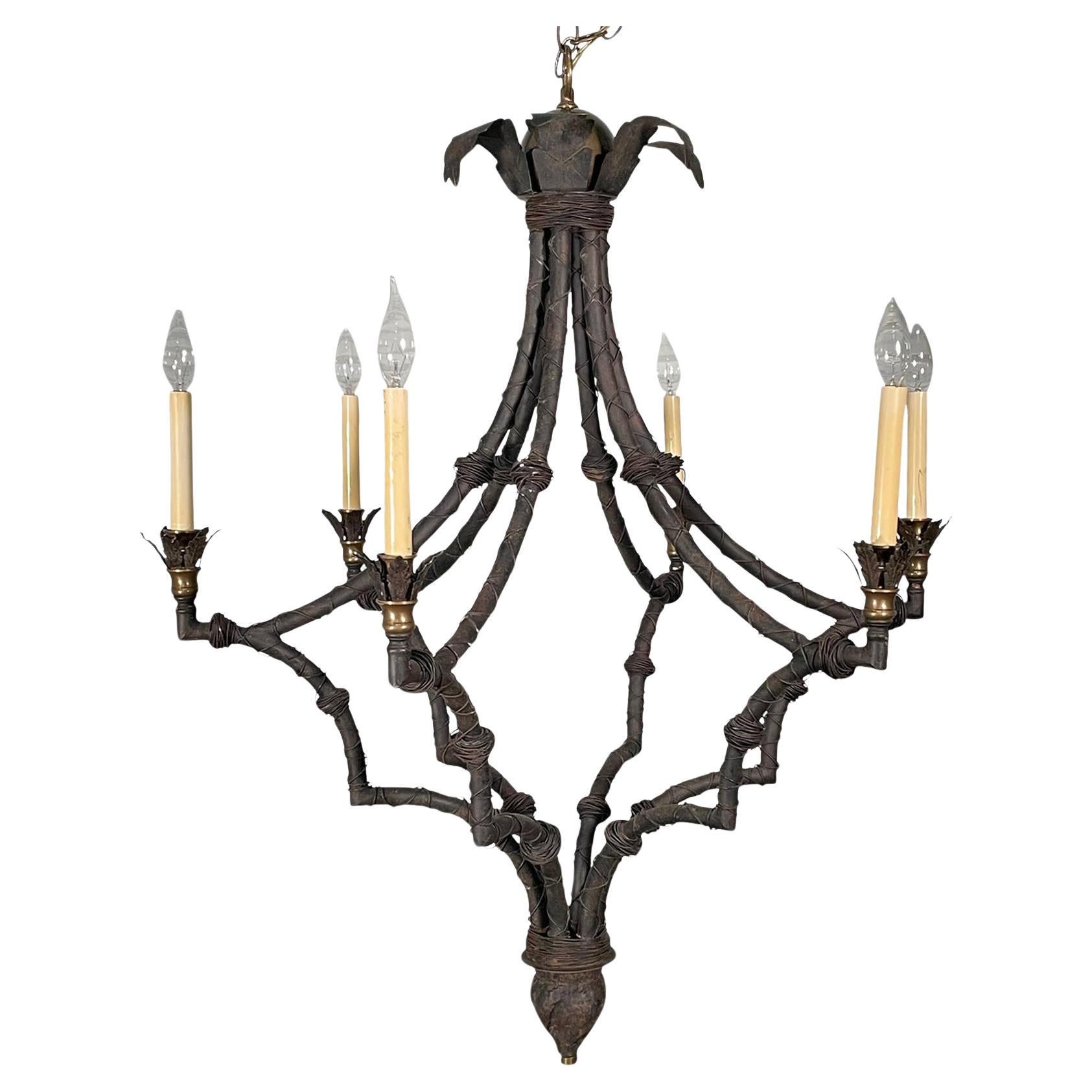Palm Frond Iron 6-Arm Chandelier For Sale