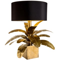 Contemporary italian made brass palm lamp with black fabric lampshade