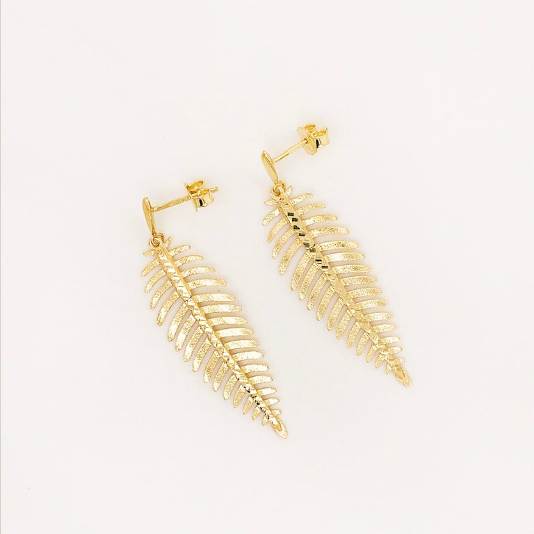 Palm Leaf Earring Dangles 14 Karat Gold Leaf Design, Original Drop