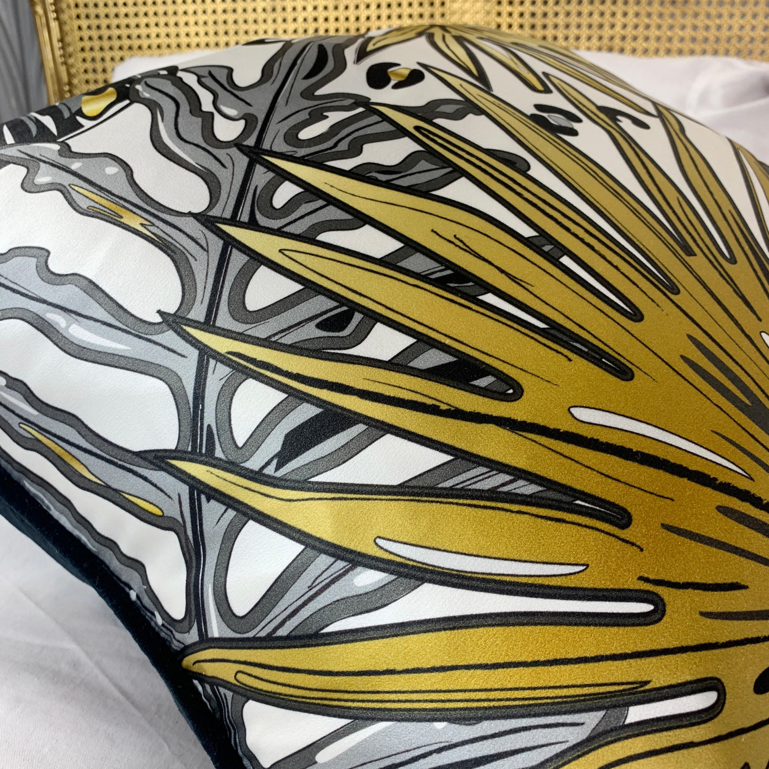 Palm Leaf Luxury Silk Pillow, Monochrome and Gold Tropics Collection  For Sale 8