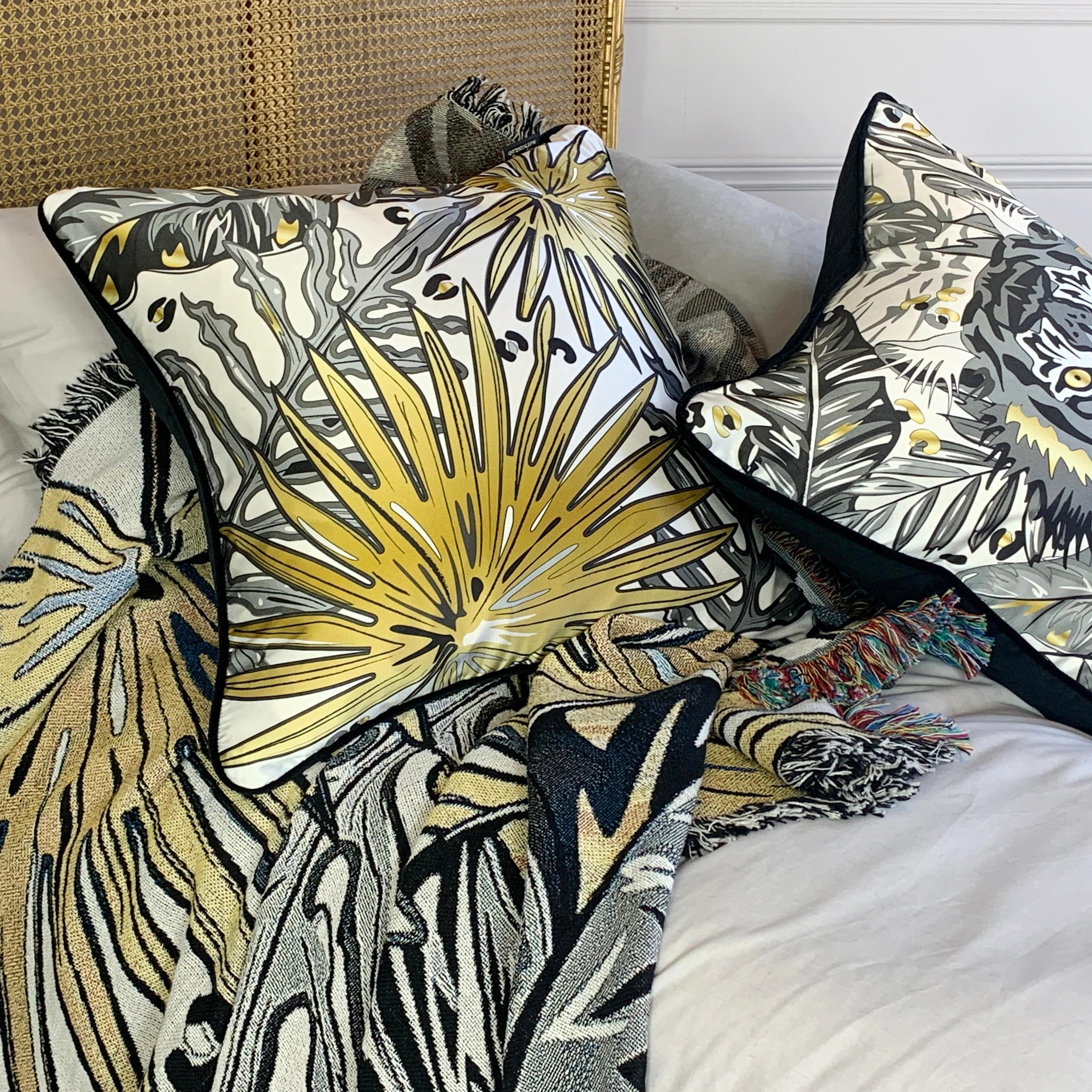 Embrace your wildest side with our luxury silk 'Palm' cushion from our Tropics range

This luxurious 100% silk cushion has a rich cotton velvet back and piped edge

Inspired by the dense rainforests of South America and Asia, and their vast canopies