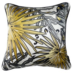 Palm Leaf Luxury Silk Pillow, Monochrome and Gold Tropics Collection 