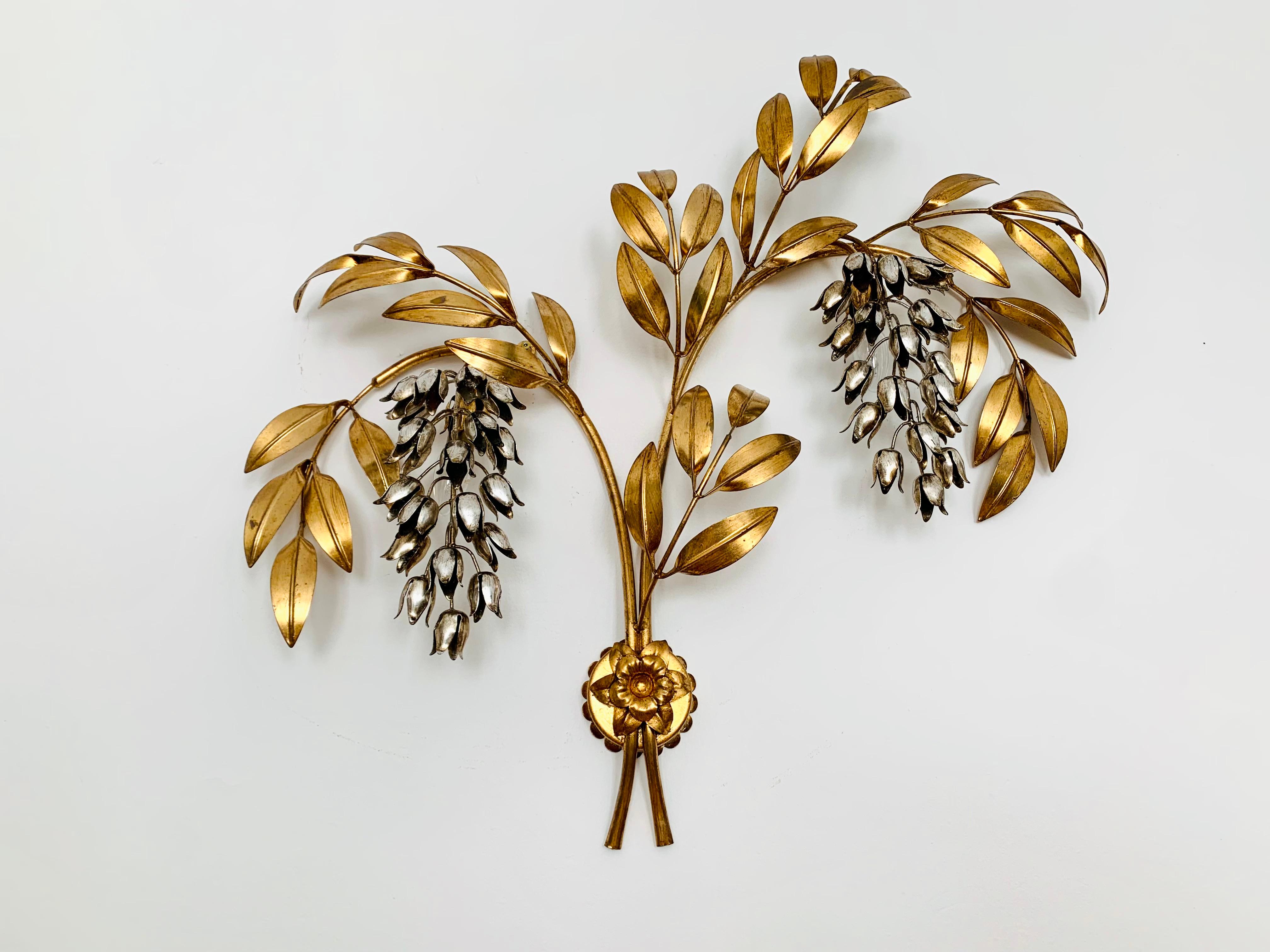 Hollywood Regency Palm Leaf Wall Lamp by Hans Kögl For Sale