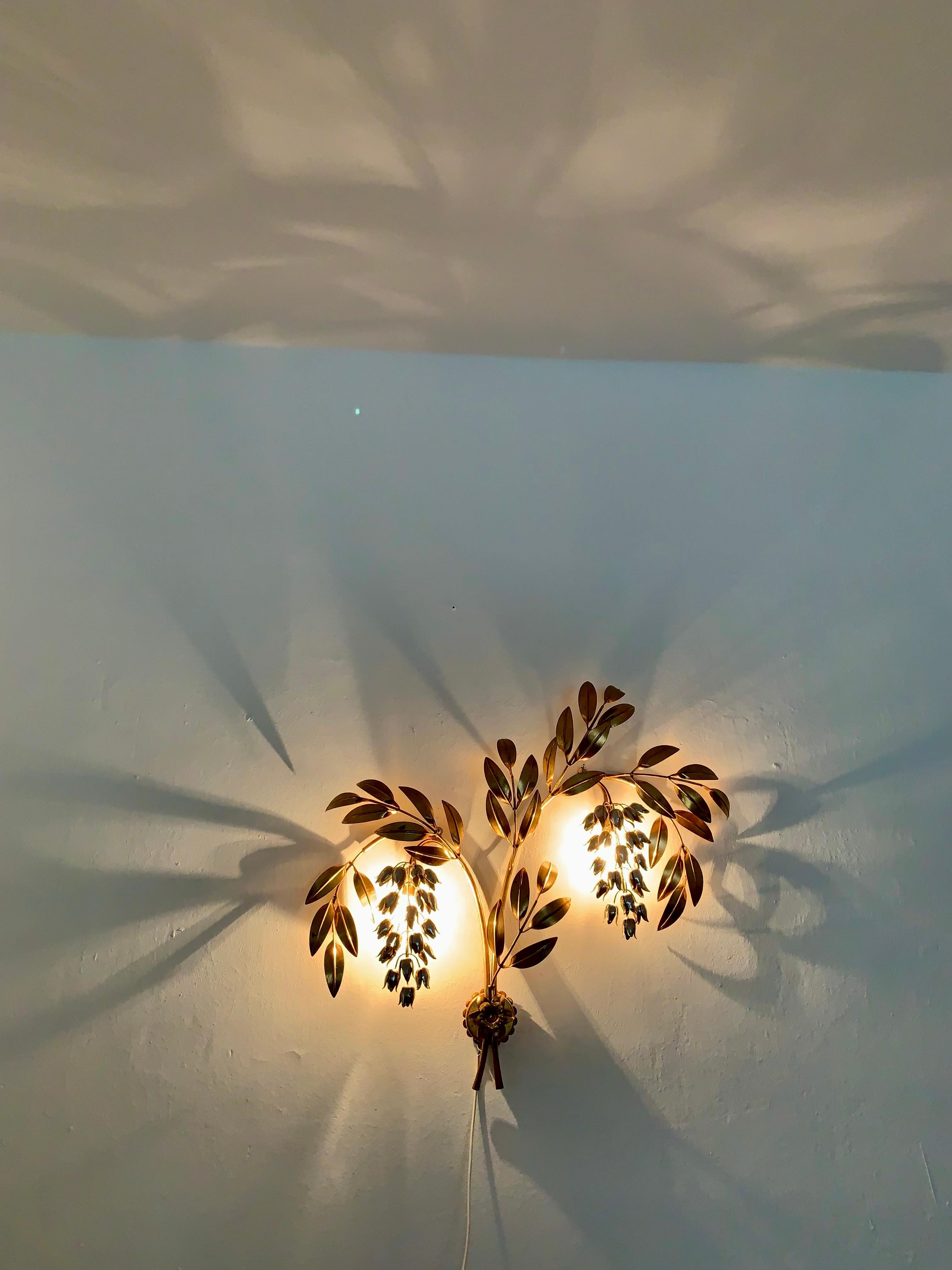 Metal Palm Leaf Wall Lamp by Hans Kögl For Sale