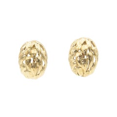 Palm Leaf Yellow Gold Earrings with Florentine Finish