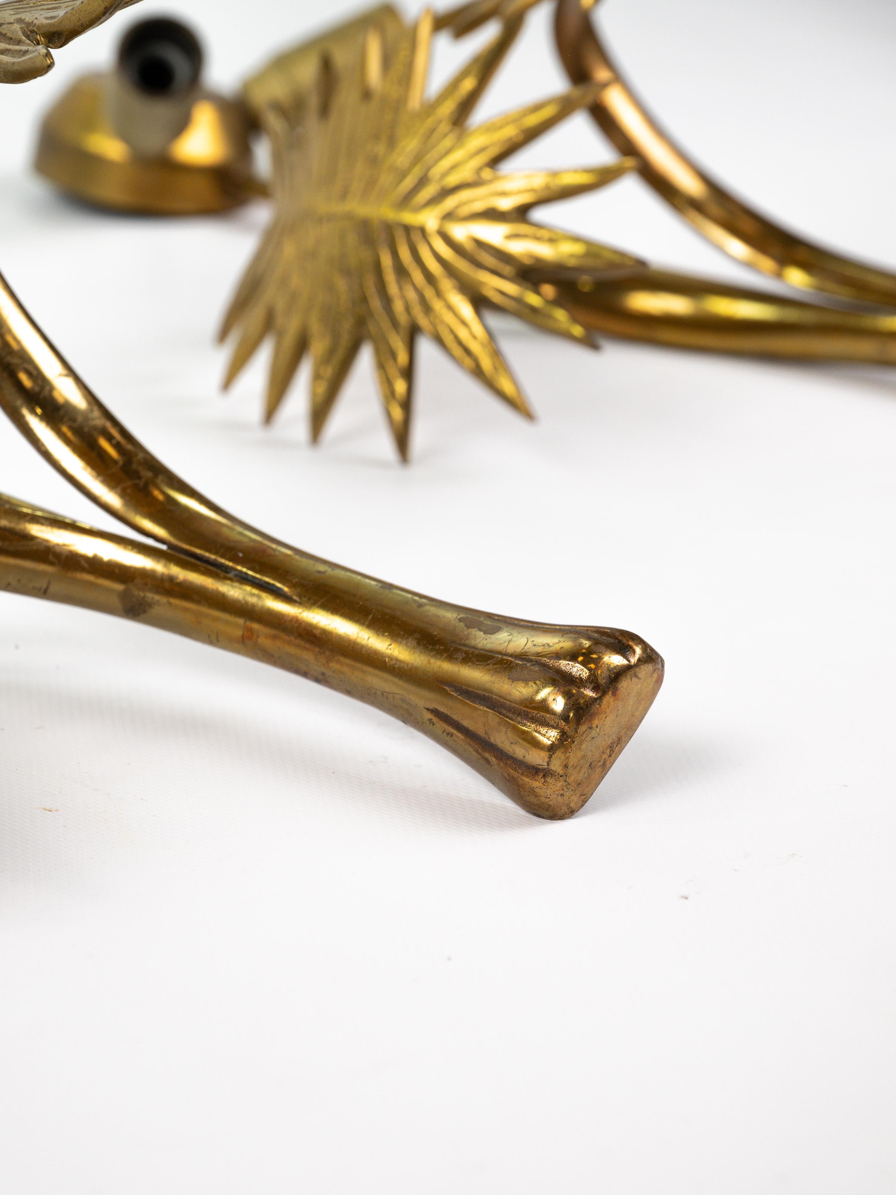 Fin du 20e siècle Paire d'appliques en laiton avec feuilles de palmier en vente