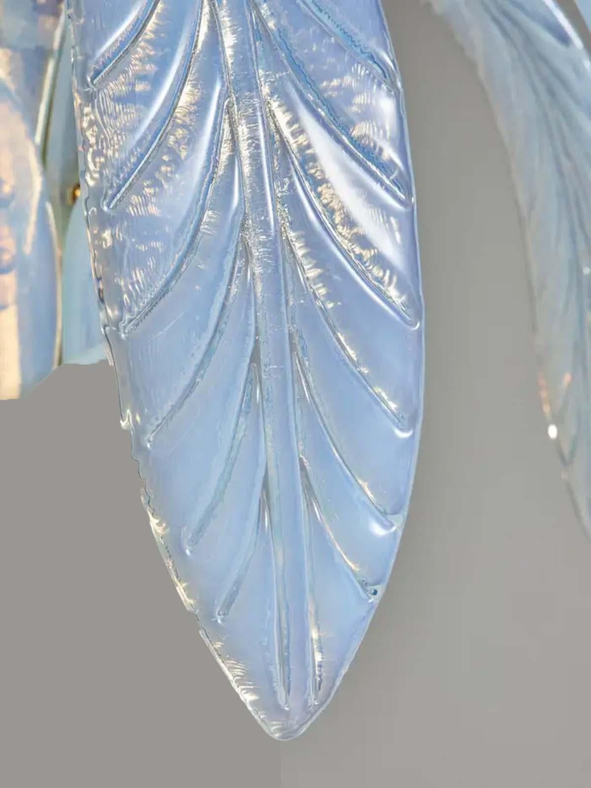 Palm Leaves Murano Glass and Brass Chandelier in Green Glass For Sale 3