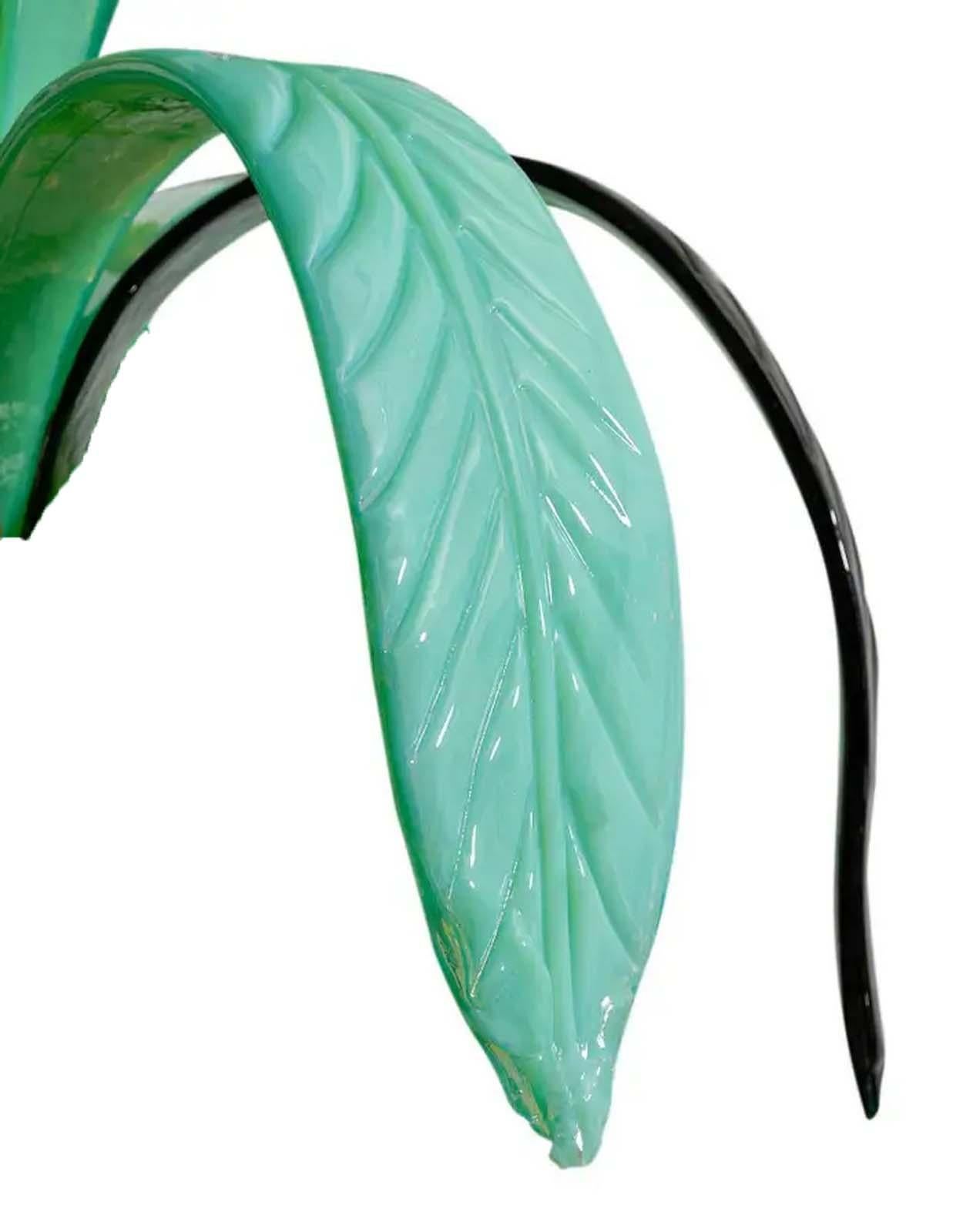 Palm Leaves Murano Glas und Messing Kronleuchter in Hellgrün 5